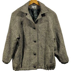 Vintage International Scene 100% Pure Wool Tweed Herringbone Coat Size 13/14